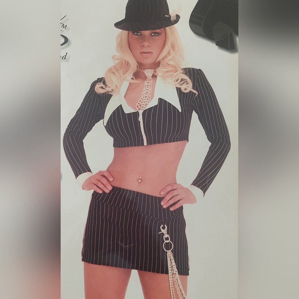 FORPLAY Black and White Pinstripe THE GODMOTHER Gangster Costume NWT